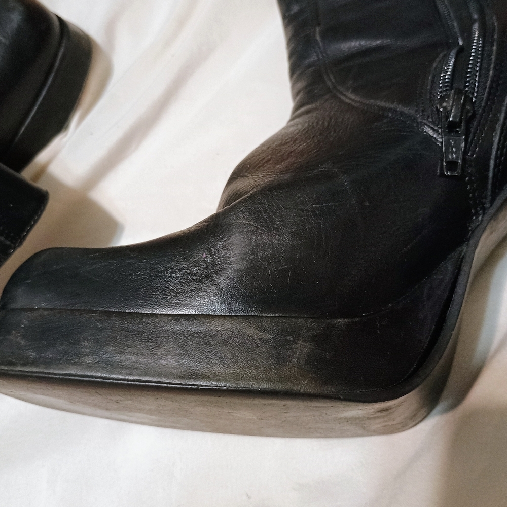 Steve Madden Chunky Platform Shush Black Heeled Boots Sz 10B - Picture 15 of 16